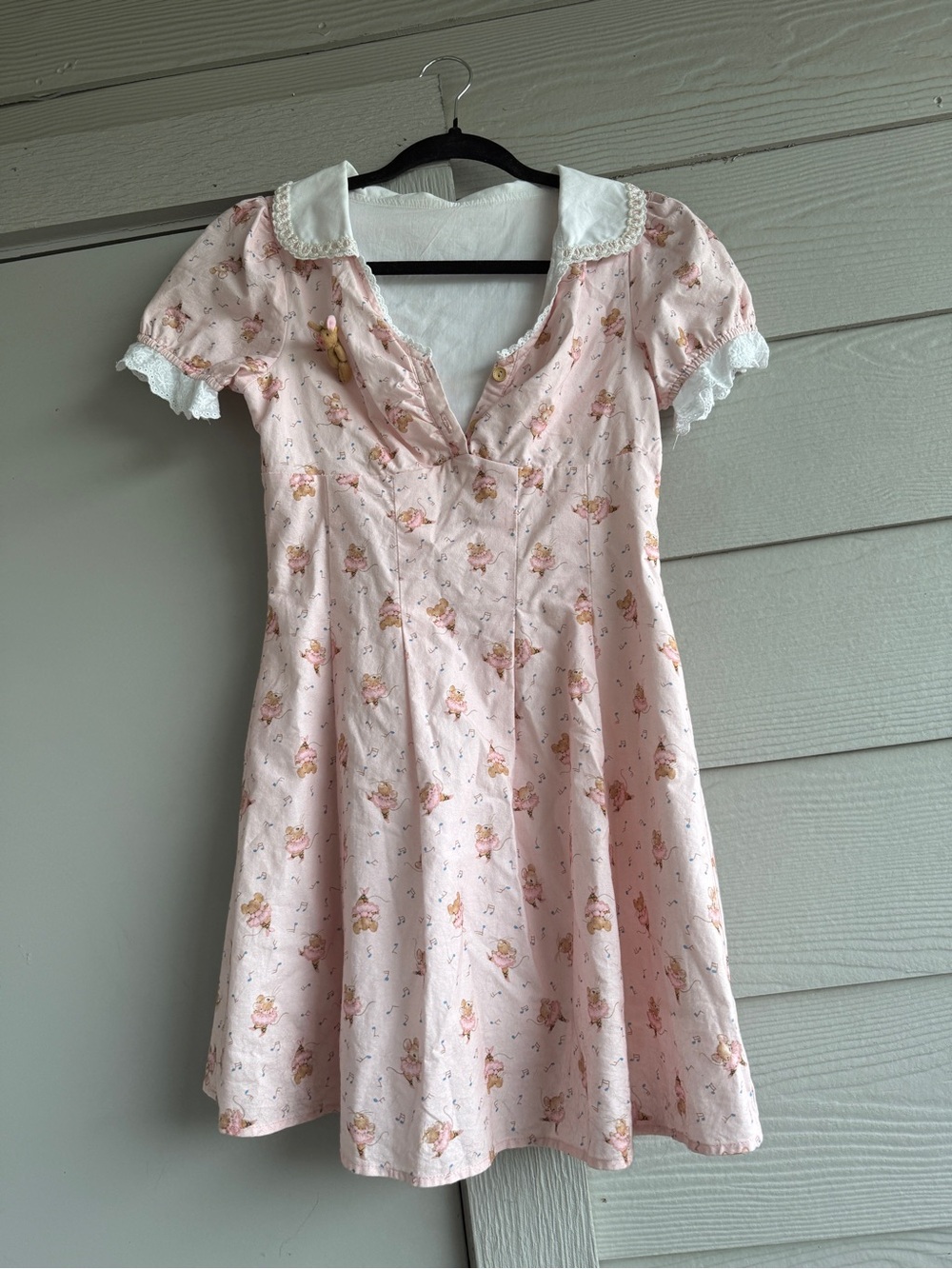 LaceMade Style Pink Balletcore Mini Dress Rare Mouse Print Coquette Princesscore - Picture 2 of 5